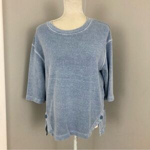 Poetry washed hemp cotton blue top artsy relaxed blouse Lagenlook size 6